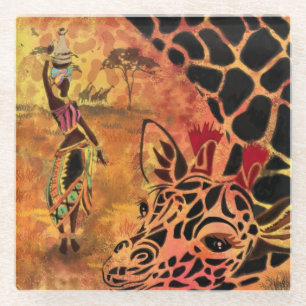 Dessous-de-verre En Verre Dessous de verre de verre pour fille et girafe d'A
