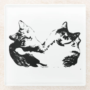 Dessous-de-verre En Verre Dessous de verre d'encre de deux chats