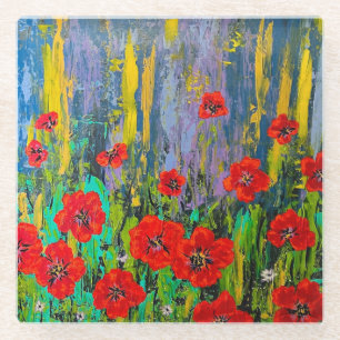 Dessous-de-verre En Verre Dessous de verre des Poppies de verre
