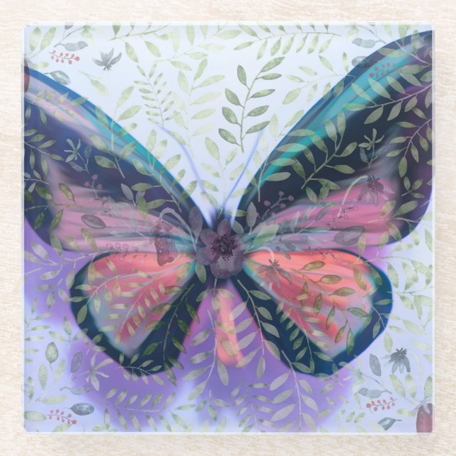 Dessous-de-verre En Verre Dessous de verre d'Imaginaire de jardin papillon (Devant)