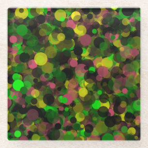 Dessous-de-verre En Verre Dessous de verre en verre à pois jaune violet vert
