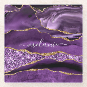 Dessous-de-verre En Verre Dessous de verre en verre Agate Violet Violet Or V