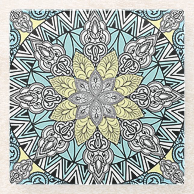 Dessous-de-verre En Verre Dessous de verre en verre Aqua Kaleidoscope (Devant)