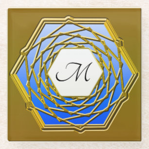 Dessous-de-verre En Verre Dessous de verre en verre avec design or et Hexago