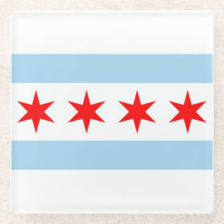 Dessous-de-verre En Verre Dessous de verre en verre avec drapeau de Chicago,
