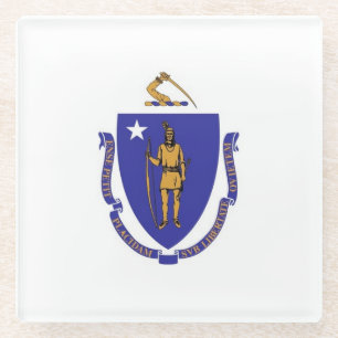 Dessous-de-verre En Verre Dessous de verre en verre avec drapeau du Massachu