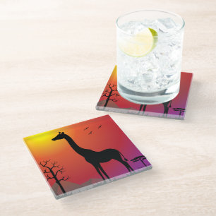 Dessous-de-verre En Verre Dessous de verre en verre avec girafe sur le thème