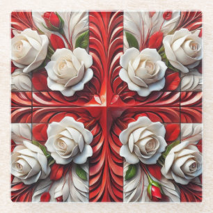 Dessous-de-verre En Verre Dessous de verre en verre avec motif Roses anglais