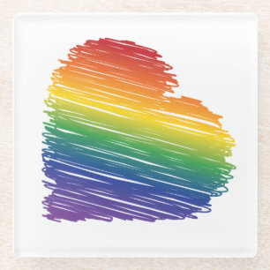 Dessous-de-verre En Verre Dessous de verre en verre carré Rainbow scribble h