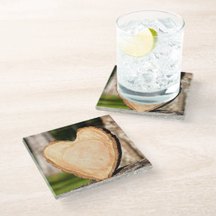 Dessous-de-verre En Verre dessous de verre en verre de coeur en bois