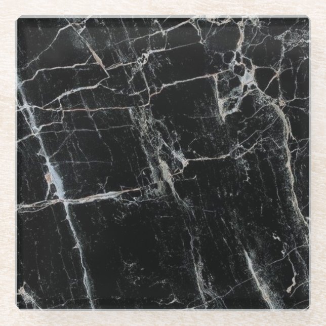Dessous-de-verre En Verre Dessous de verre en verre de marbre noirs (Devant)