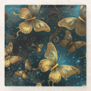 Dessous-de-verre En Verre Dessous de verre en verre de papillons d'or