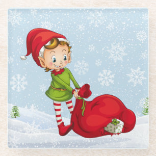 Dessous-de-verre En Verre Dessous de verre en verre d'Elf de Noël du père