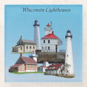 Dessous-de-verre En Verre Dessous de verre en verre des phares du Wisconsin