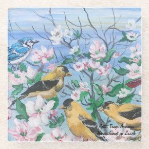 Dessous-de-verre En Verre Dessous de verre en verre d'oiseaux Art acrylique 