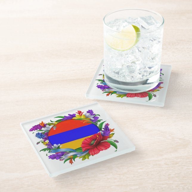 Dessous-de-verre En Verre Dessous de verre en verre du drapeau arménien (Incliné)