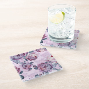 Dessous-de-verre En Verre Dessous de verre en verre floral couleur rose