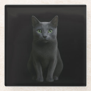 Dessous-de-verre En Verre Dessous de verre en verre noir 4 Luxe, chat bleu r