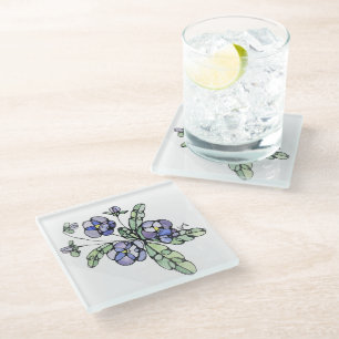 Dessous-de-verre En Verre Dessous de verre en verre - Pansies bleu lavande