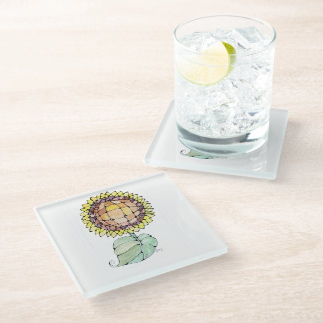 Dessous-de-verre En Verre Dessous de verre en verre - Tournesol (Incliné)
