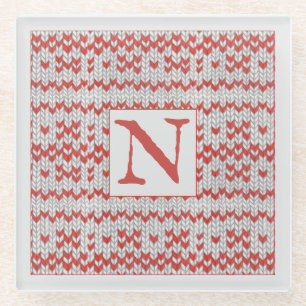 Dessous-de-verre En Verre Dessous de verre en verre tricot nordique ROUGE +