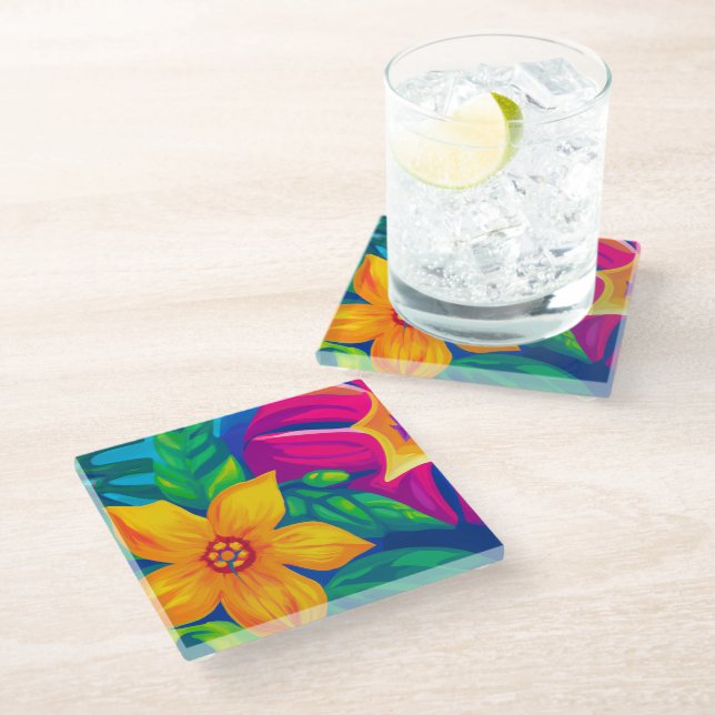 Dessous-de-verre En Verre Dessous de verre en verre tropical (Incliné)