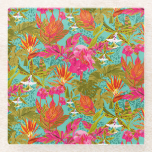 Dessous-de-verre En Verre Dessous de verre en verre Tropical Floral de serre