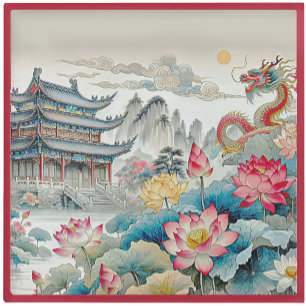 Dessous-de-verre En Verre DESSOUS DE VERRE EN VERRE - Un Dragon, une Pagode