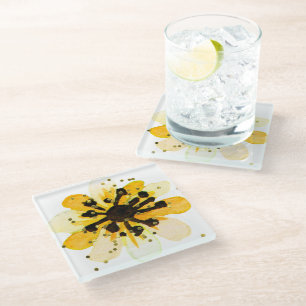Dessous-de-verre En Verre Dessous de verre floral jaune et noir avec Parties