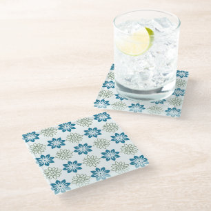 Dessous-de-verre En Verre Dessous de verre Harmonie Florale Bleu et Vert Mod