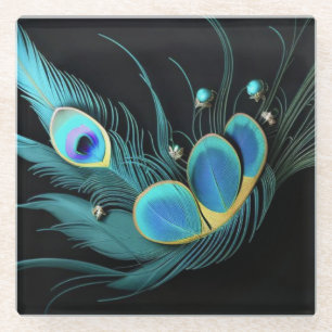 Dessous-de-verre En Verre Dessous de verre/Majestueux Paon/Dessous de verre