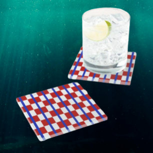 Dessous-de-verre En Verre Dessous de verre patriotique à damier
