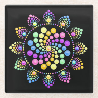 Dessous-de-verre En Verre Dessous de verre Rainbow Dot Art Mandala