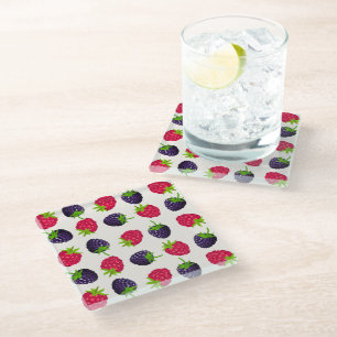 Dessous-de-verre En Verre Dessous de verre Rasberry et Blackberry colorés