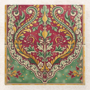 Dessous-de-verre En Verre Dessous de verre vintage de tapis rouge et vert