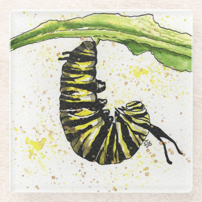 Dessous-de-verre En Verre Dessous de verre Watercolor Caterpillar (Devant)