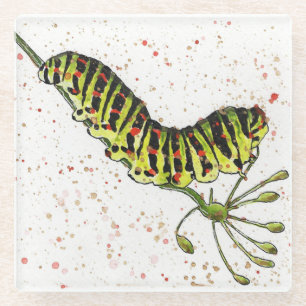 Dessous-de-verre En Verre Dessous de verre Watercolor Caterpillar