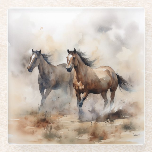 Dessous-de-verre En Verre "Deux moutardes sauvages" Aquarelle occidentale Du (Devant)