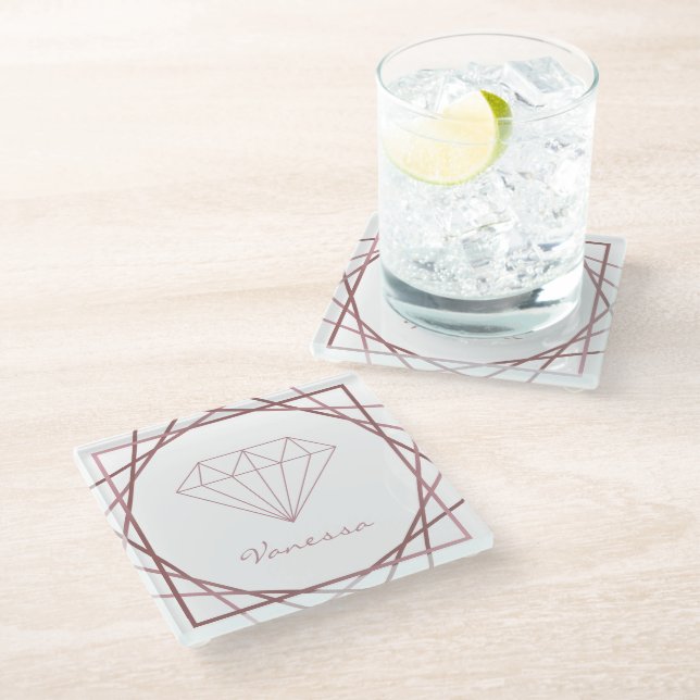 Dessous-de-verre En Verre Diamant géométrique rose Gold (Incliné)