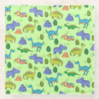 Dessous-de-verre En Verre Dinosaures mignons, Style Dessin Caricature.