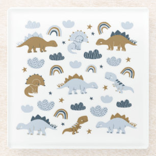 Dessous-de-verre En Verre dinosaures scandinaves, étoiles, arc-en-ciel illus