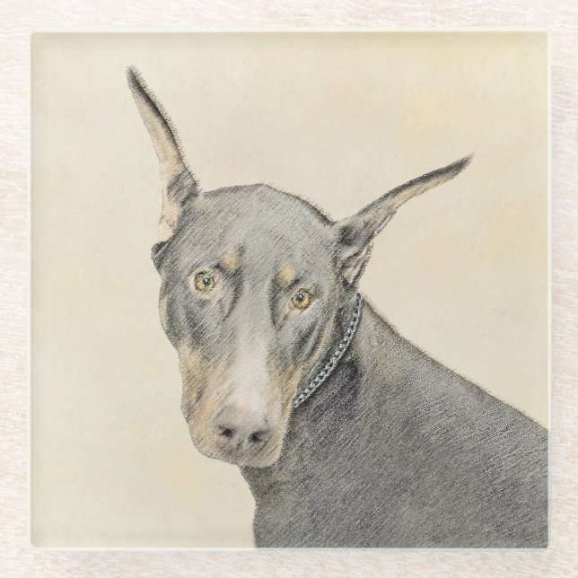 Dessous-de-verre En Verre Doberman Pinscher Peinture - Art Chien original (Devant)