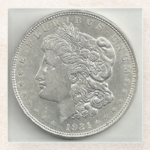 Dessous-de-verre En Verre Dollar argent Morgan 1921