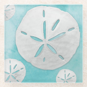 Dessous-de-verre En Verre Dollar de sable tropical Turquoise Aquarelle