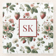 Douce Fraise & Motif Floral Monogramme Personnalis