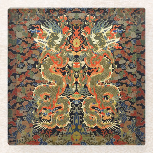 Dessous-de-verre En Verre Dragon asiatique chinois Art coloré (Devant)