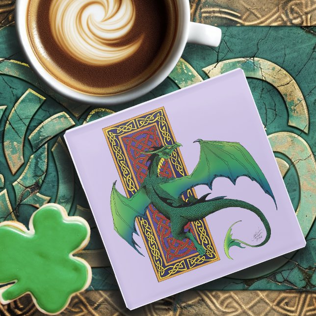 Dessous-de-verre En Verre Dragon Celtique Vert Motif Noué Fantastique Violet (Créateur téléchargé)