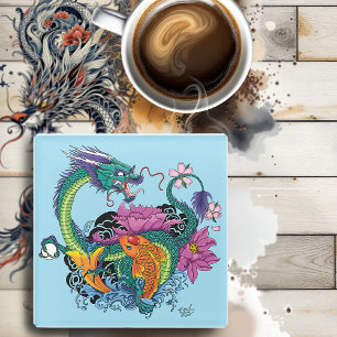 Dessous-de-verre En Verre Dragon d'eau chinois Poisson Koi