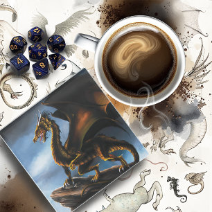 Dessous-de-verre En Verre Dragon noir cuivre or