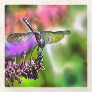 Dessous-de-verre En Verre Dragonfly In Green and Blue Réaliste Painting